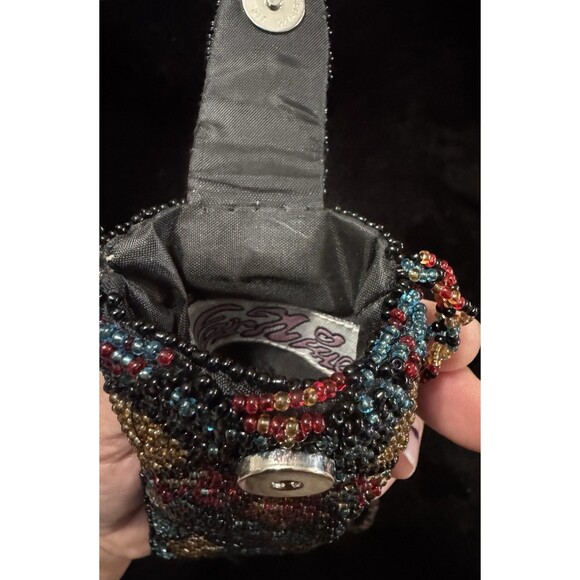 BEAUTIFUL MULTICOLORED GLASS BEADED PURSE & HANDLE ~MAGNETIC SNAP ~Sew On Bottom - Picture 2 of 4